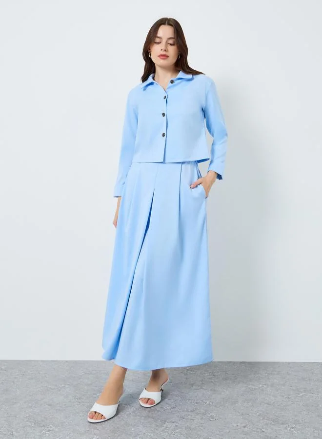 Casual Top and A-Line Maxi Skirt Set Blue