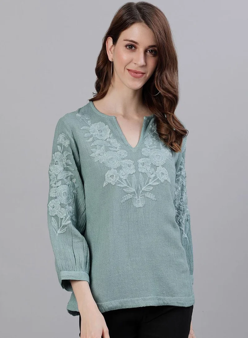Women's Floral Cotton Tunic Sea Green