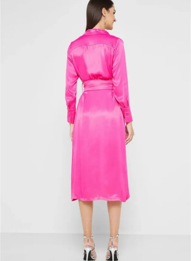 Silk Long Sleeve Shirt Dress Pink – image 2