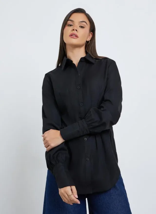Styli Tailored Waist Spread Collar Shirt