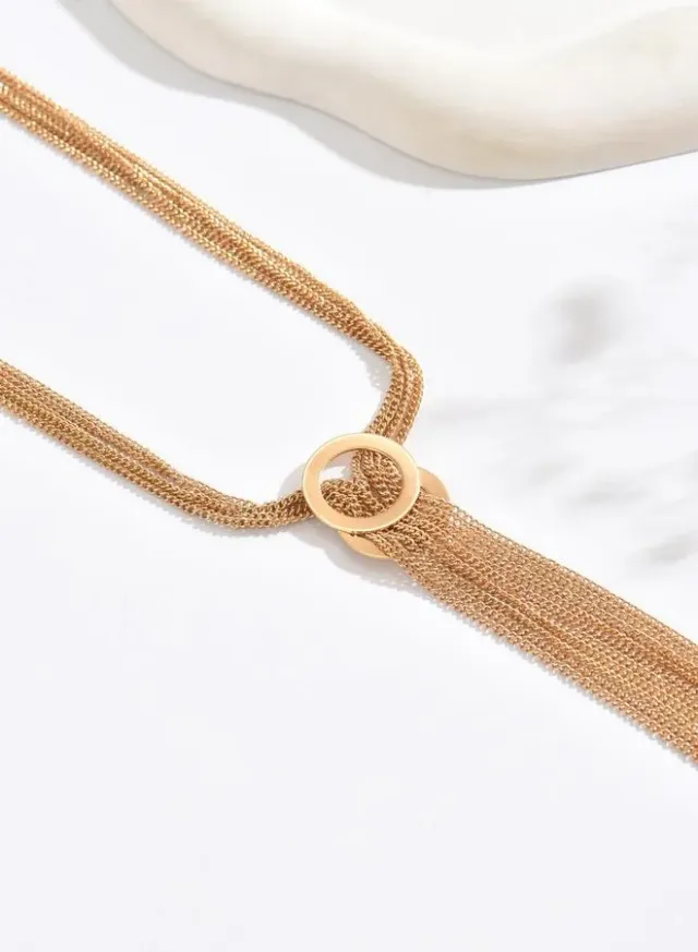Gold Layered Chain Tassel Necklace – image 5