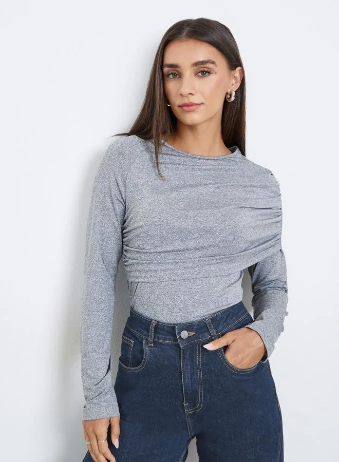 Draped Long Sleeve Top Grey