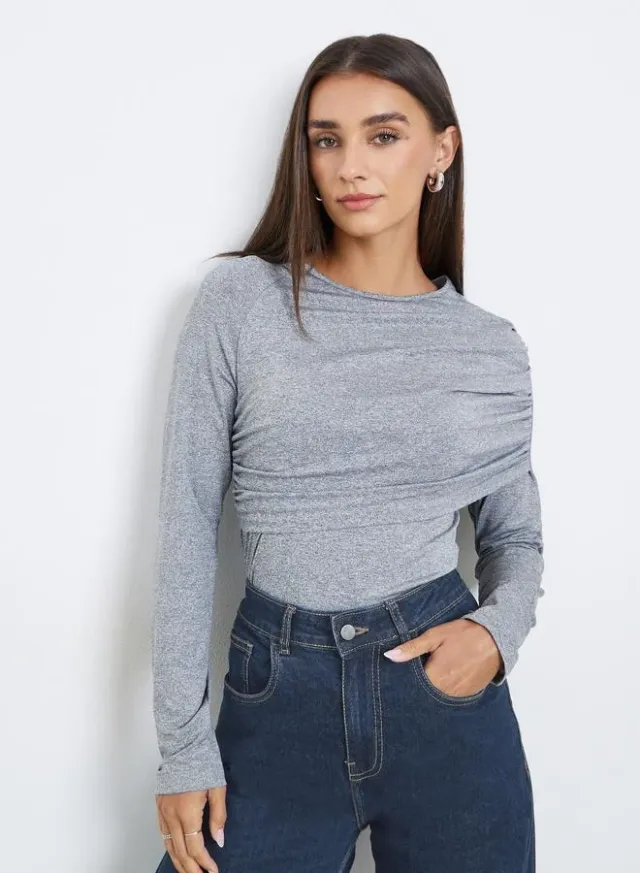 Draped Long Sleeve Top Grey