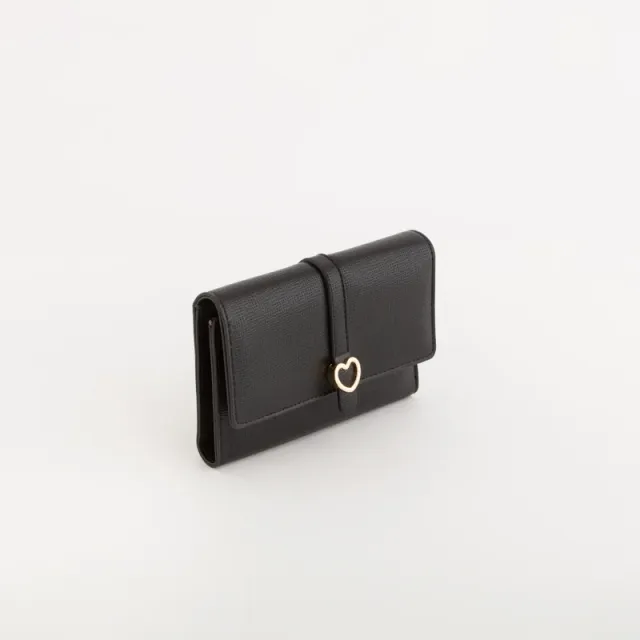 Medium Black PU Leather Women's Wallet with Clip Closure and Coin Pocket