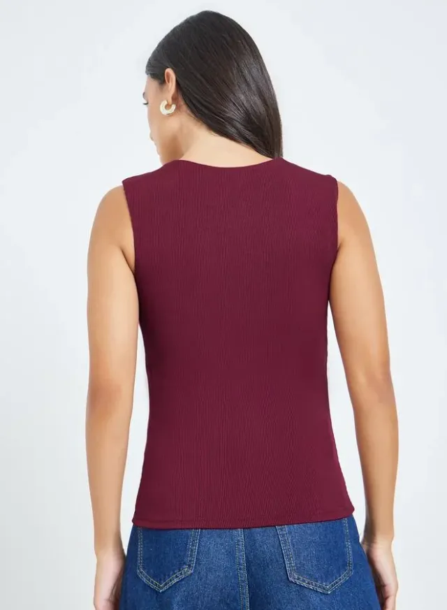 Square Neck Fitted Knit Top Burgundy – image 5