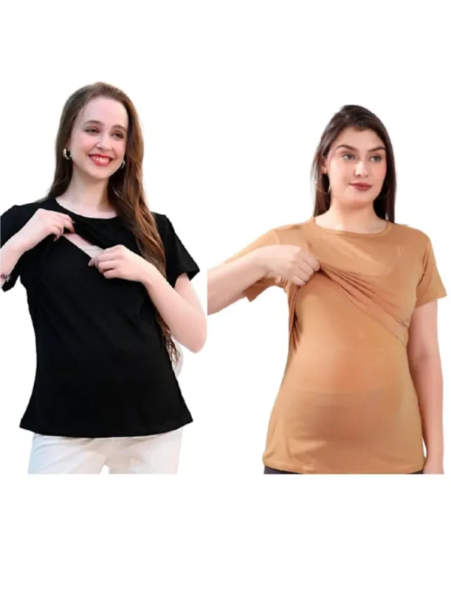 TUMMY Double Layered Maternity Nursing Top Pack of 2 Black