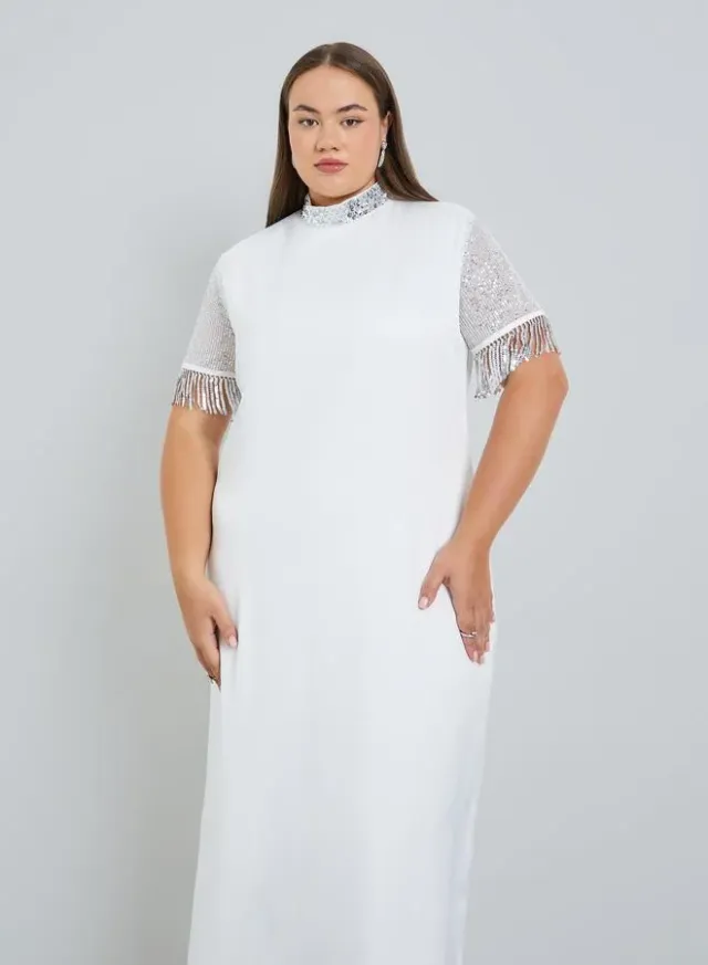 Plus Size Embellished Shift Maxi Dress Off-White – image 2