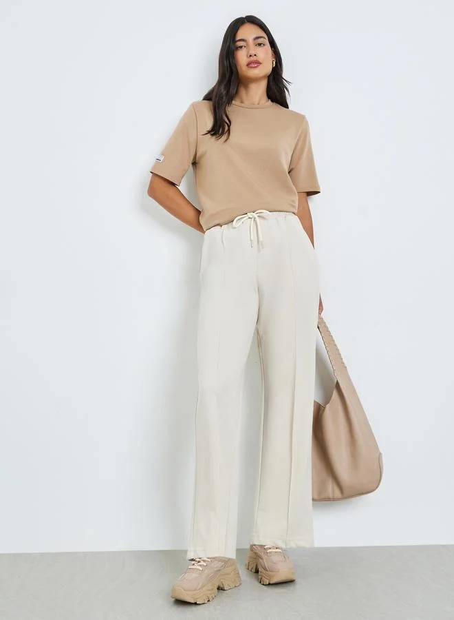 Knitted Drawstring Joggers Beige