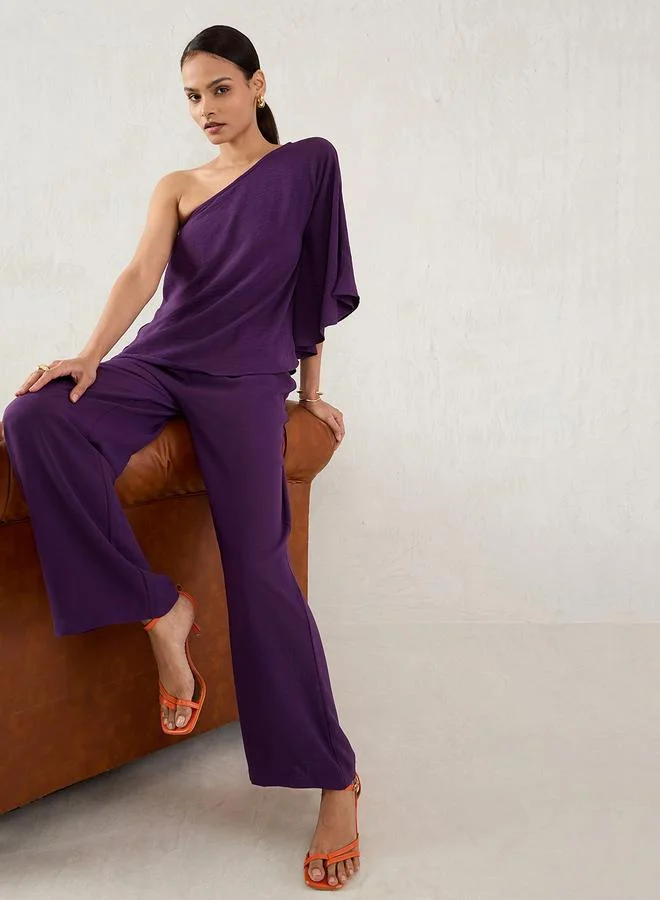 One Shoulder Top and Trousers Co-ord Purple