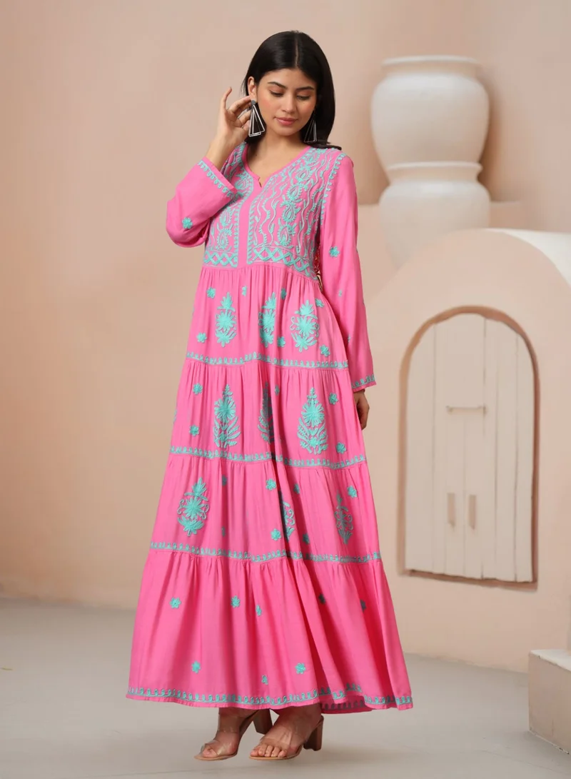 Hand Embroidered Lucknowi Chikankari Rayon Jalabiya-AL3935