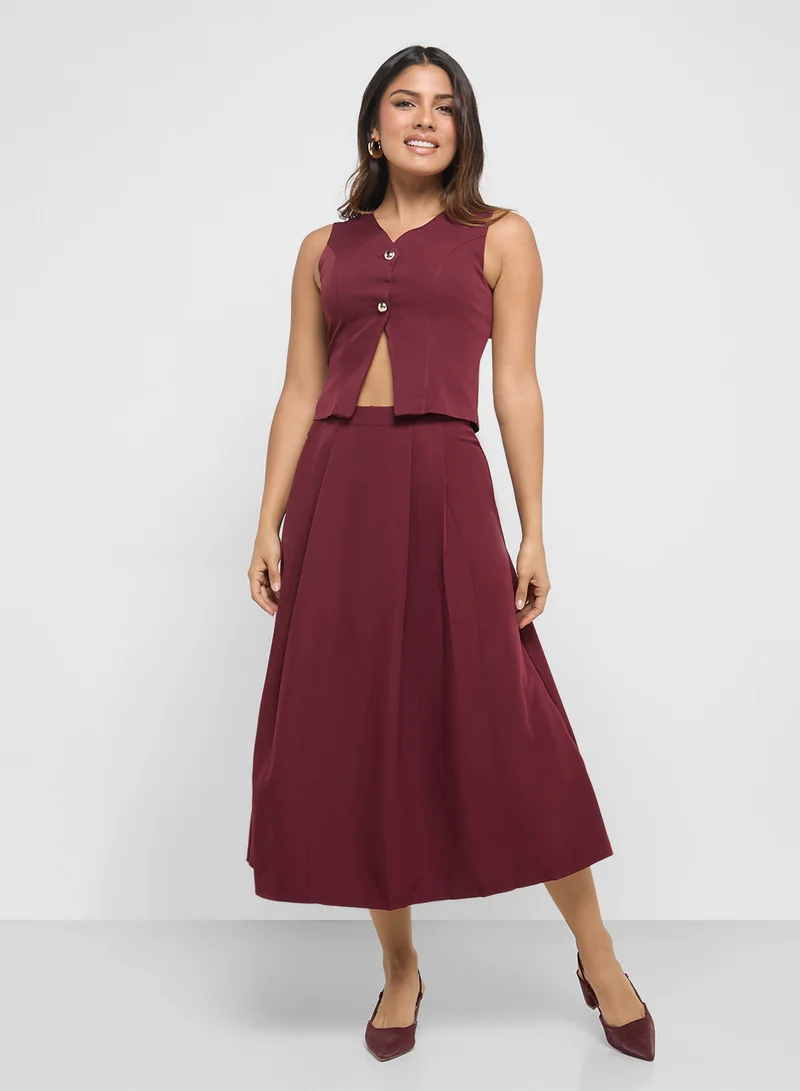 Blazer Top & Skirt Set Burgundy