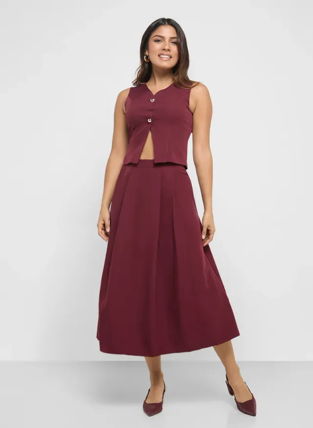 Blazer Top & Skirt Set Burgundy