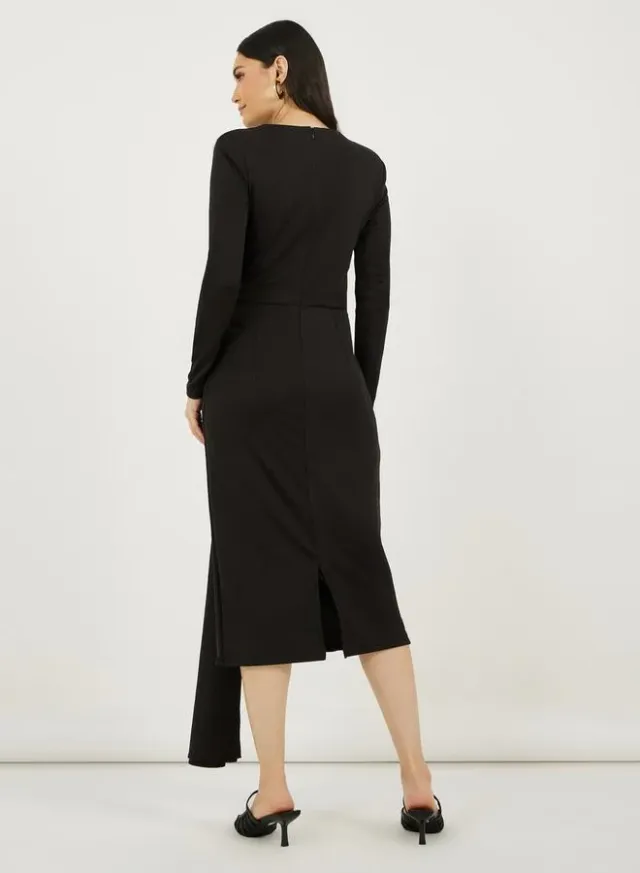 Self-Tie Long Sleeve Sheath Midi Dress – image 6