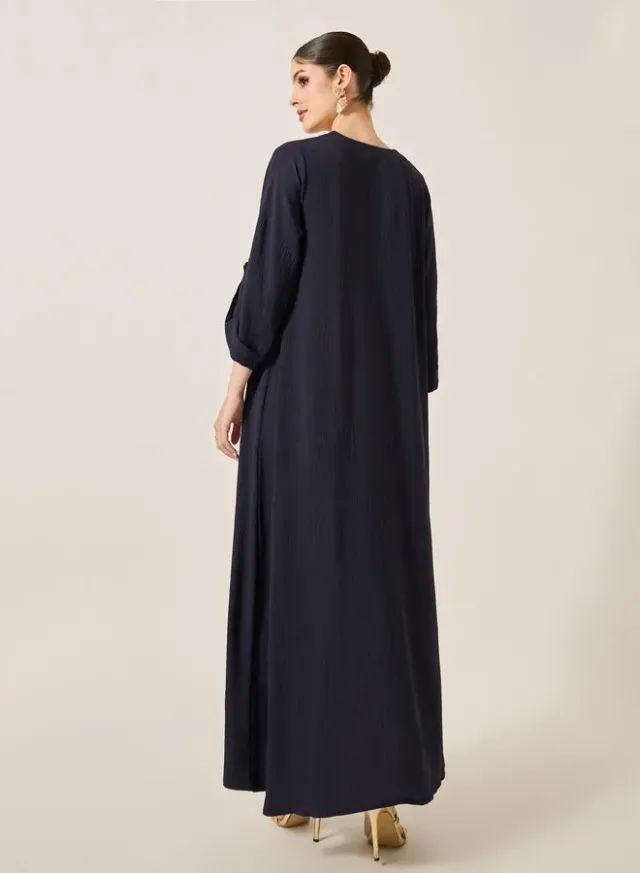 Styli Women's V-Neck Embroidered Maxi Jalabyia in Deep Midnight Blue – image 5