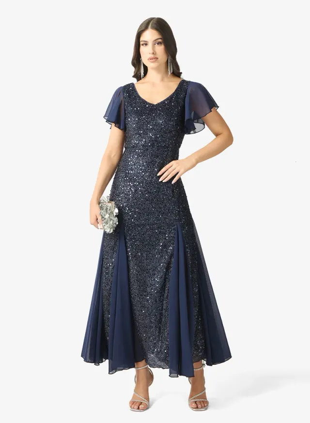 Navy Blue Embellished Maxi Fit & Flare Dress – image 4