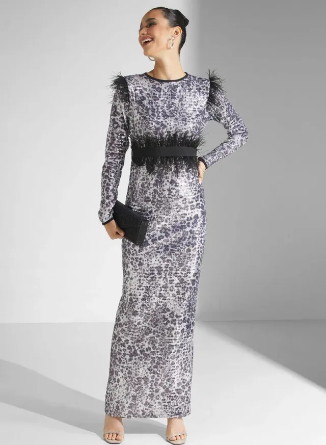 Feather Trimmed Gown Silver