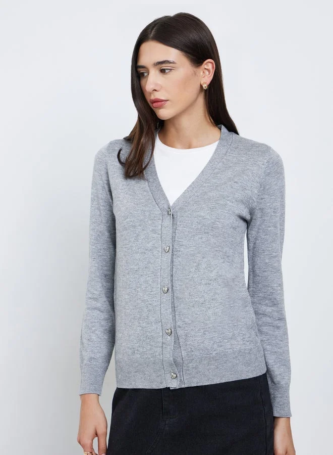 Take Two Heart Print Cardigan Grey
