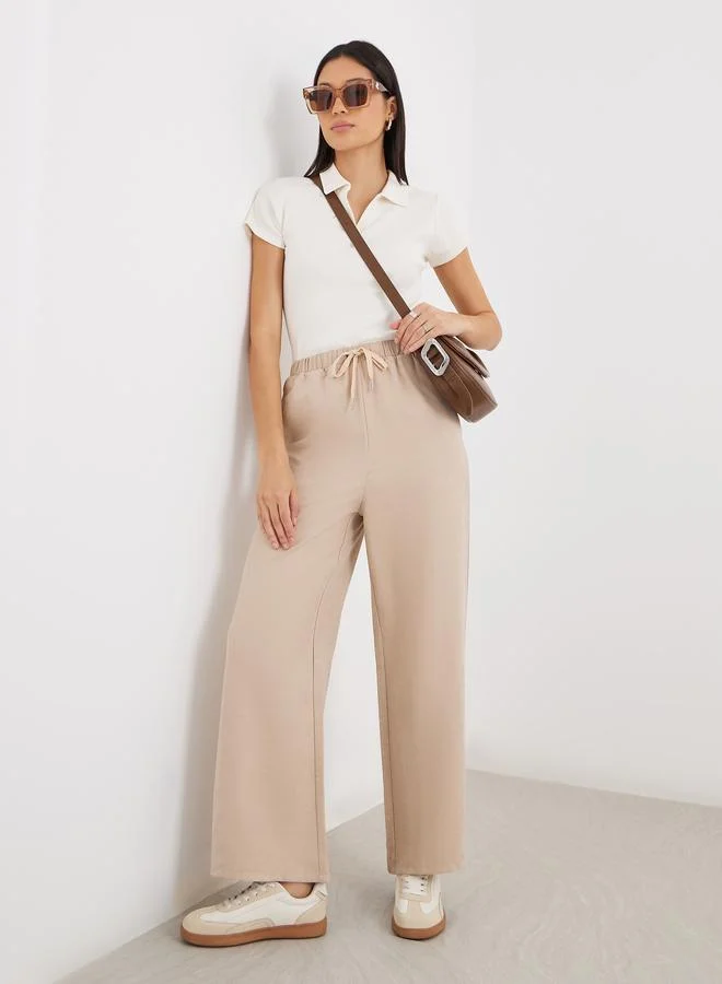 Women's Wide Leg Drawstring Pants Beige
