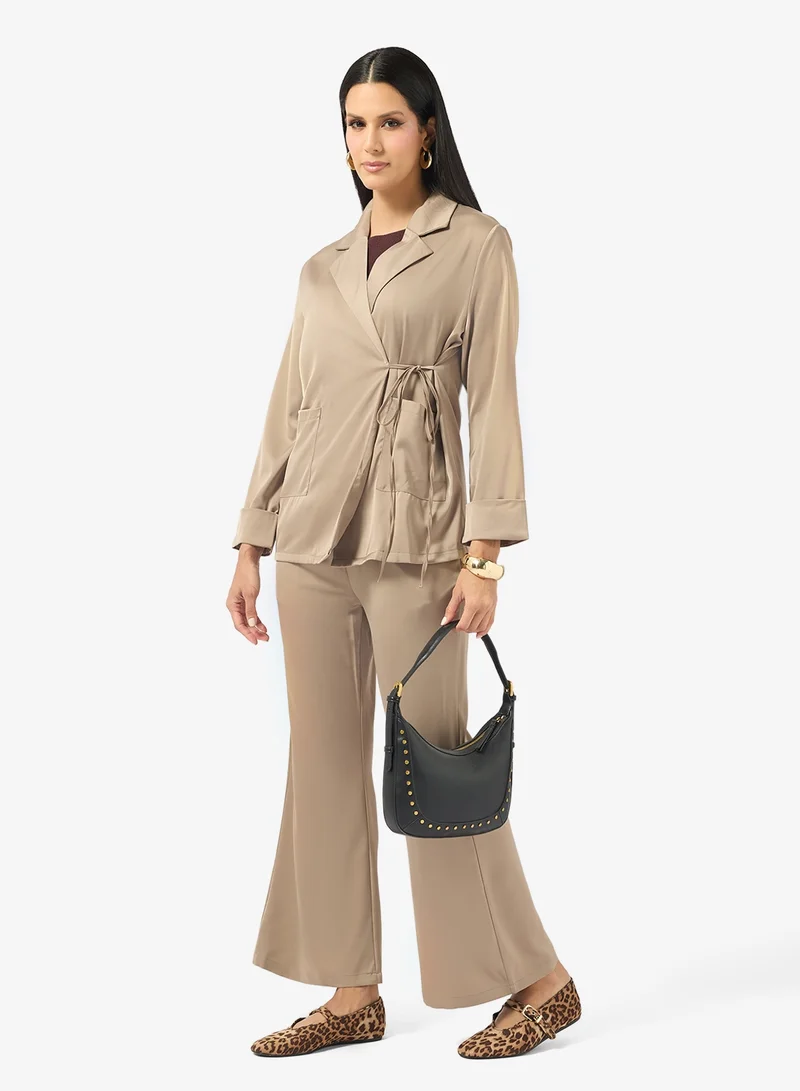 Longline Side Tie Top and Pants Set Grey