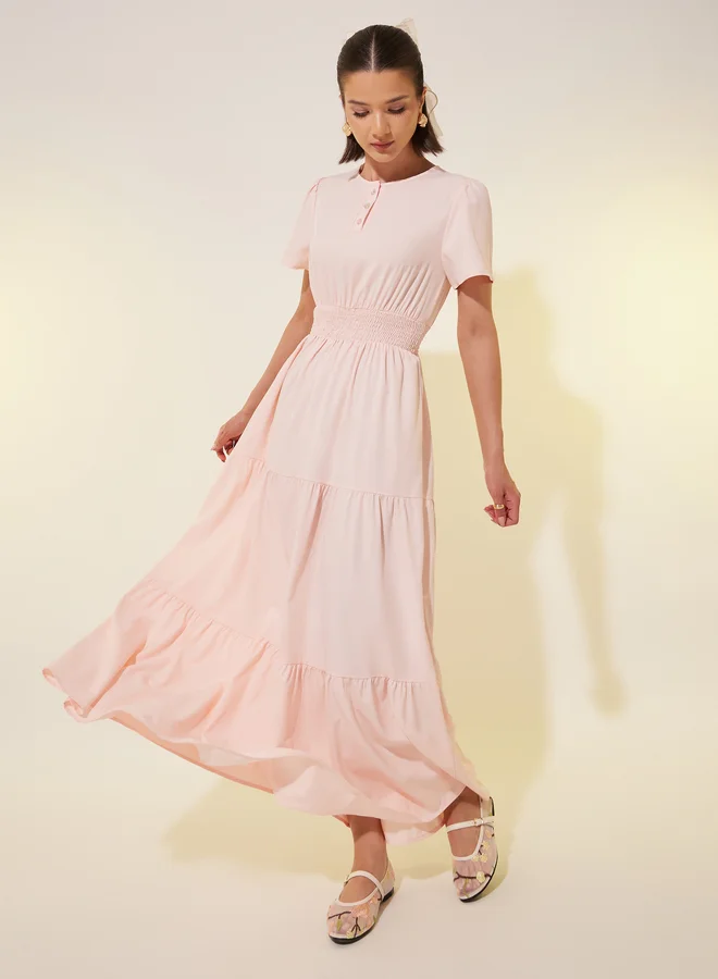 Tiered Cotton Dress Light Pink