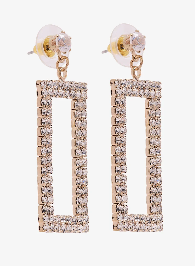 Rhinestone Diamanté Drop Earrings Gold