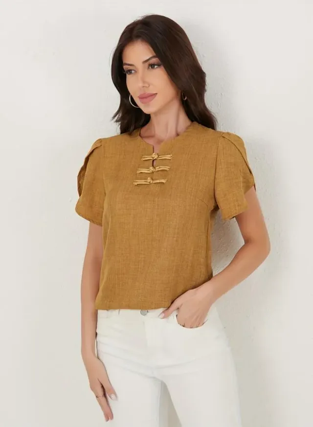 Textured Short Sleeve Top Mustard Yellow – image 4