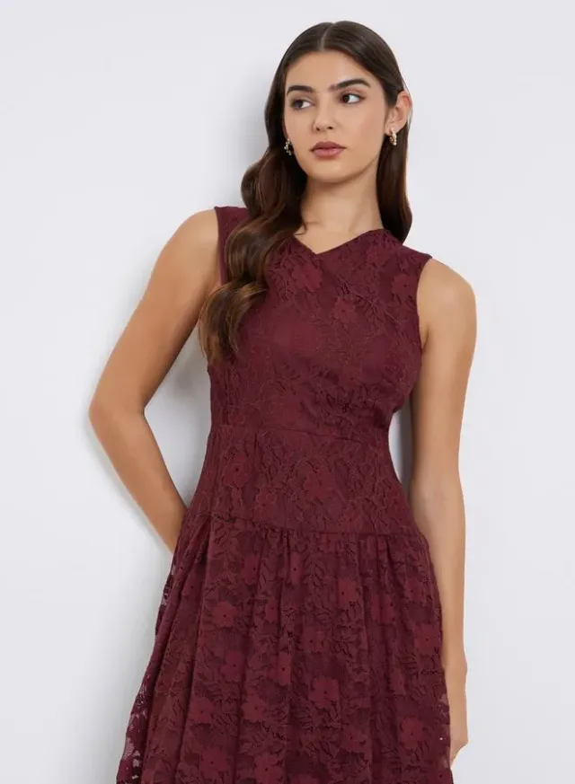 Polyester Midi Dress with Ruched Waist Detail – image 2