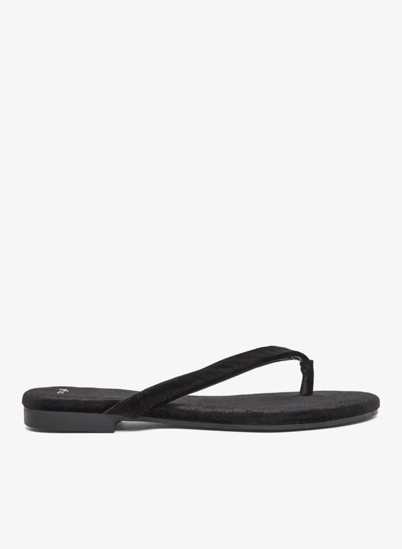 Styli Velvet Look Flat Sandals Black