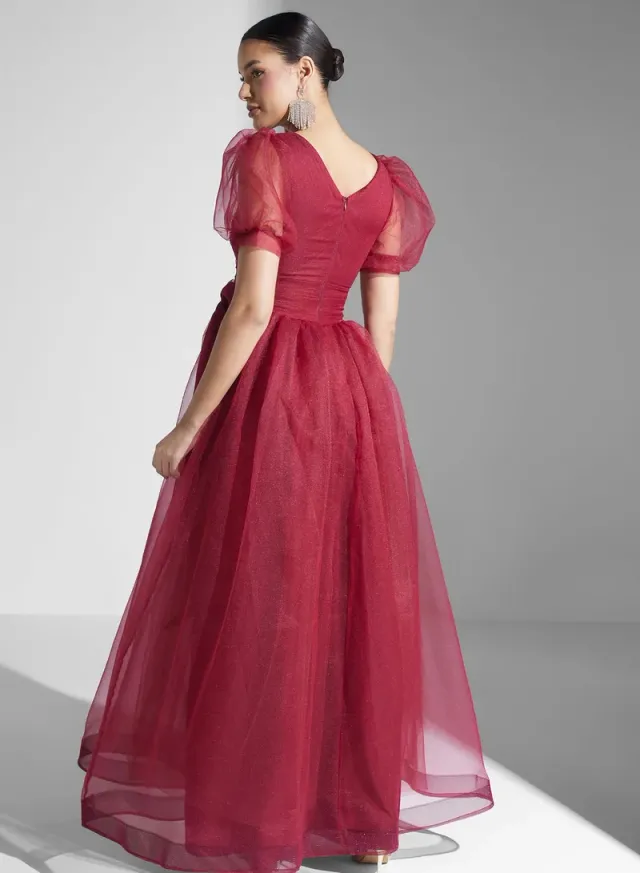 Deep Purple Maxi Fit & Flare Tulle Bow Dress – image 2
