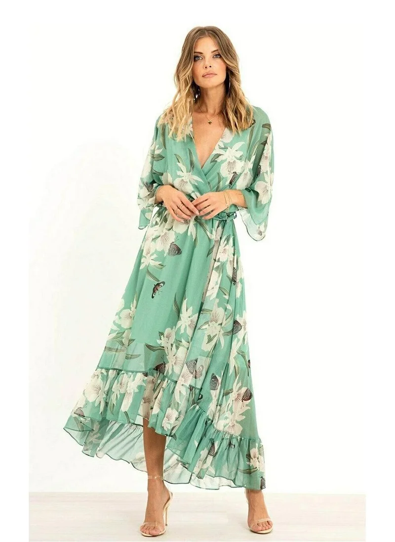 Floral Chiffon Dress Mint Green