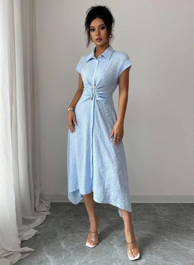 Women's Jacquard Buckle Front Midi Dress Light Blue