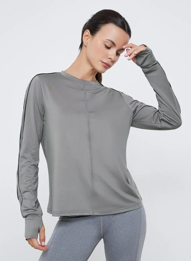 Dual Stripe Textured Long Sleeve Top Grey