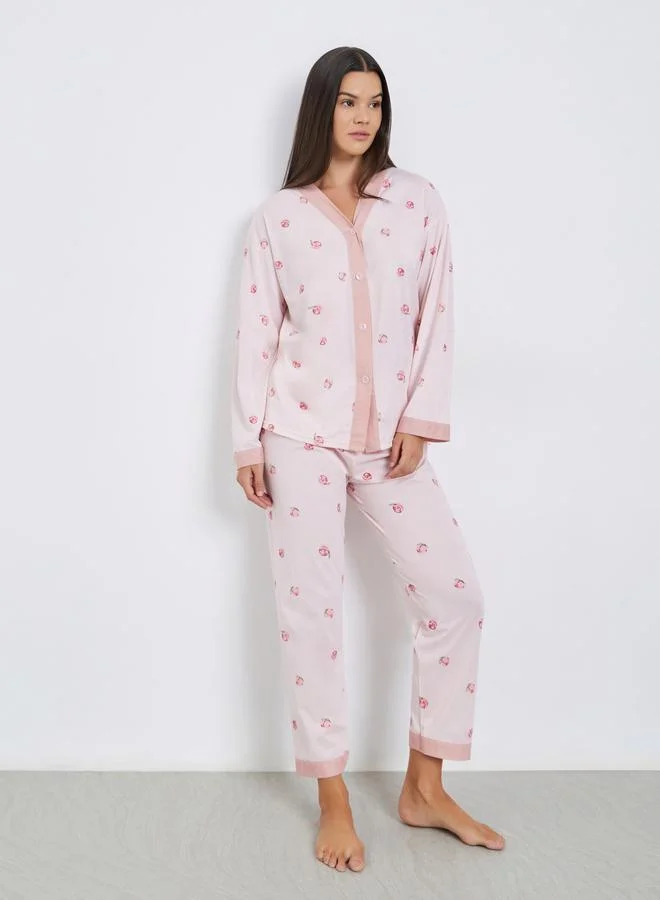 Peach Print Pyjama Set Pink