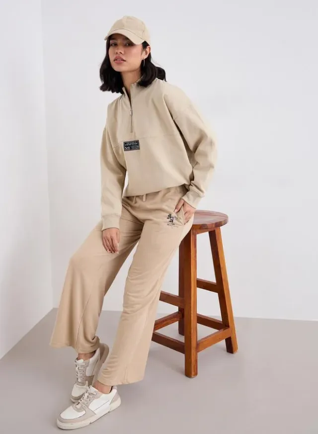 Wide Leg Drawstring Joggers Beige – image 5