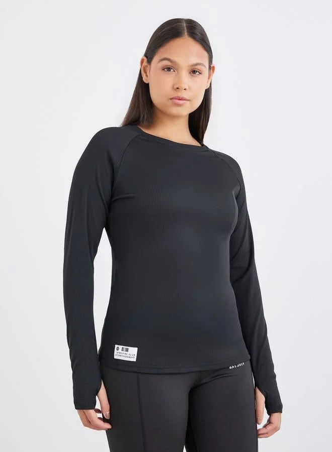 Gymspire Ribbed Long Sleeve Top Black