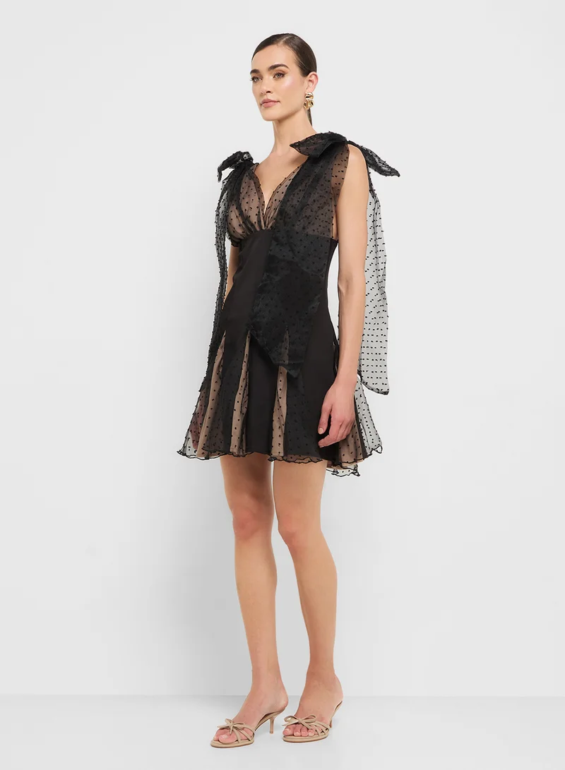 Eclat Luxe Dobby Mesh Fit & Flare Dress