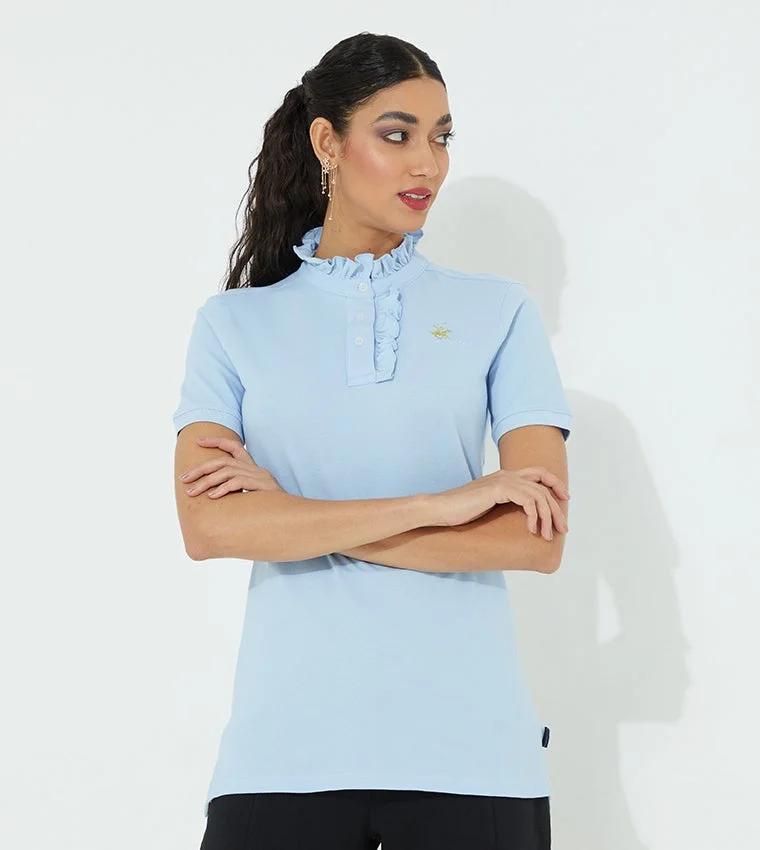 Beverly Hills Polo Club Frilled Neck Polo Light Blue