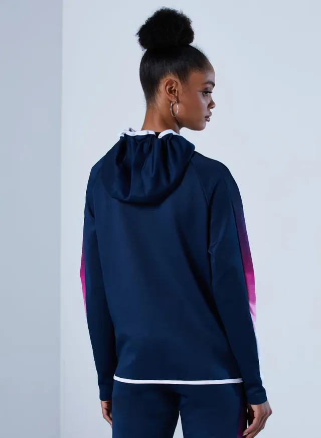 Navy Hooded Track Jacket with Dual Zip Pockets for Women – image 2