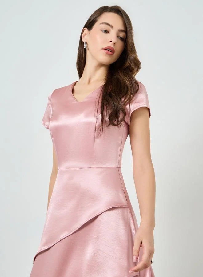 Women's Layered Satin Maxi Dress Pink