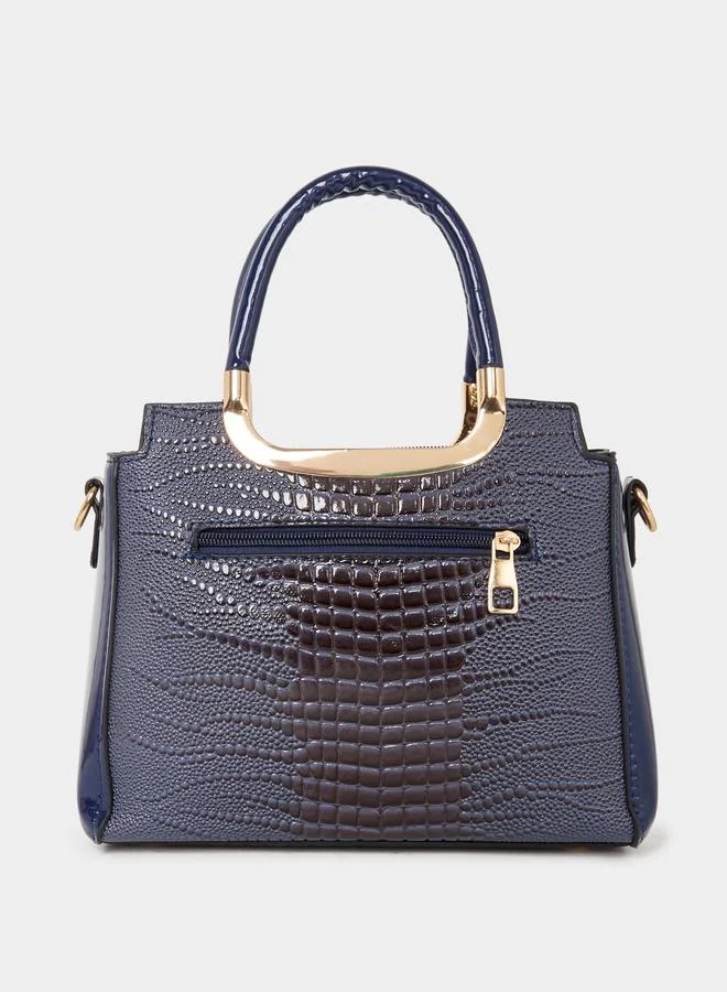 Styli Croc Skin Dual Handle Handbag Deep Indigo