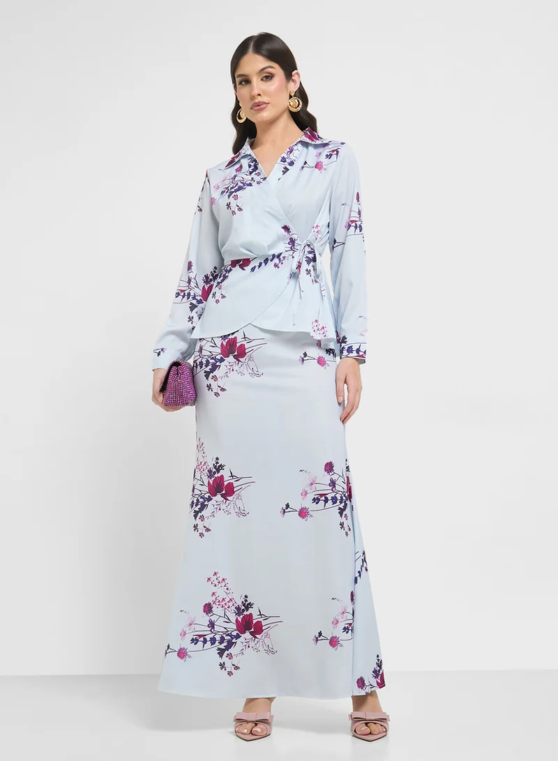 Floral Print Dress Sky Blue