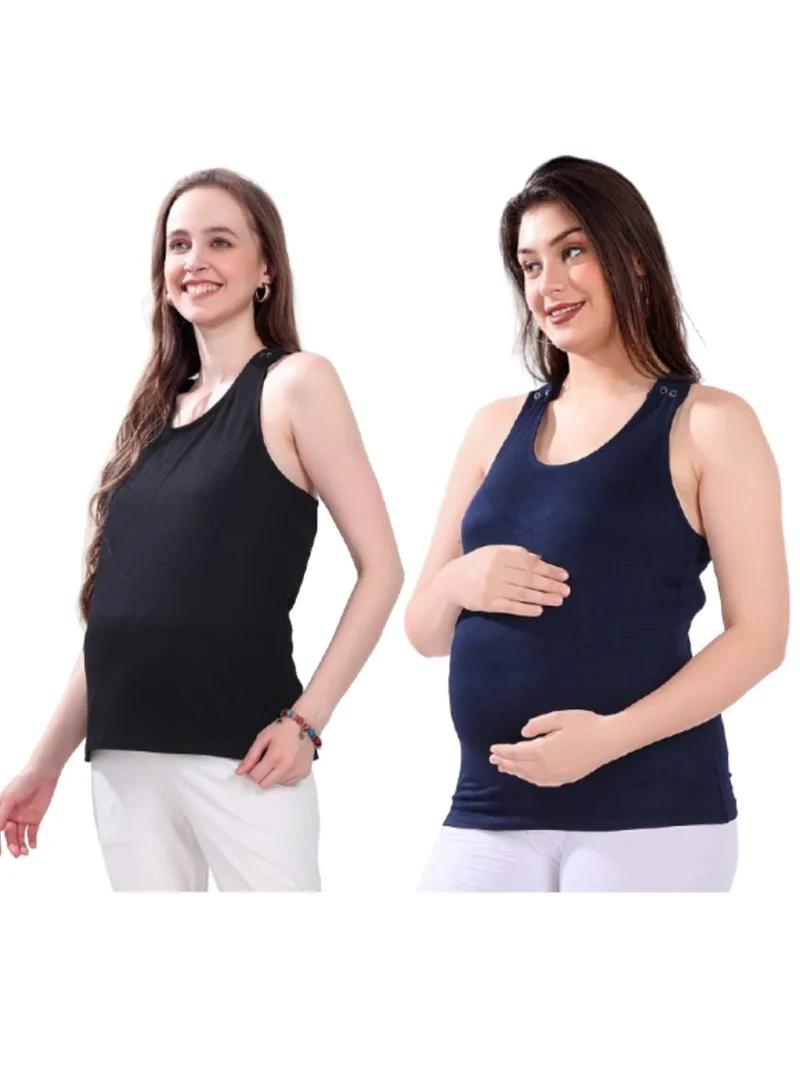 TUMMY Maternity and Nursing Tank Top Pack of 2 Black