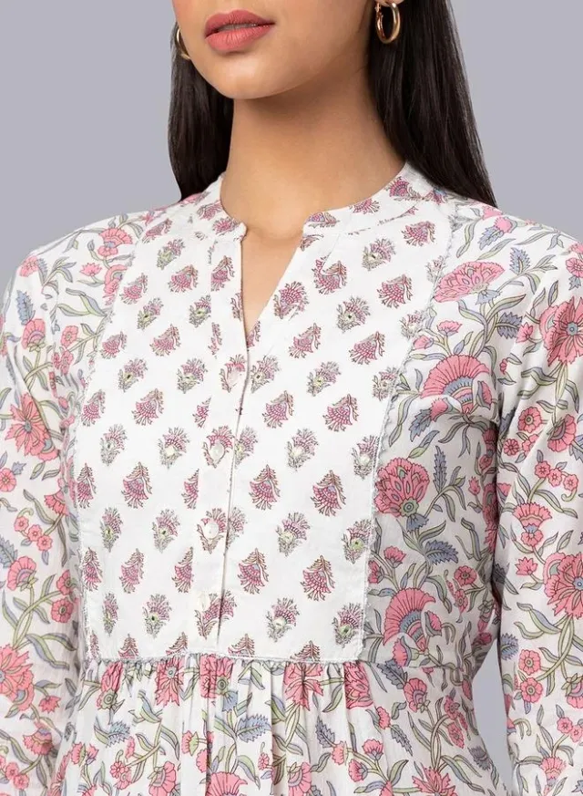Floral Print Mandarin Collar Kurta with Trousers Set for Women – image 5