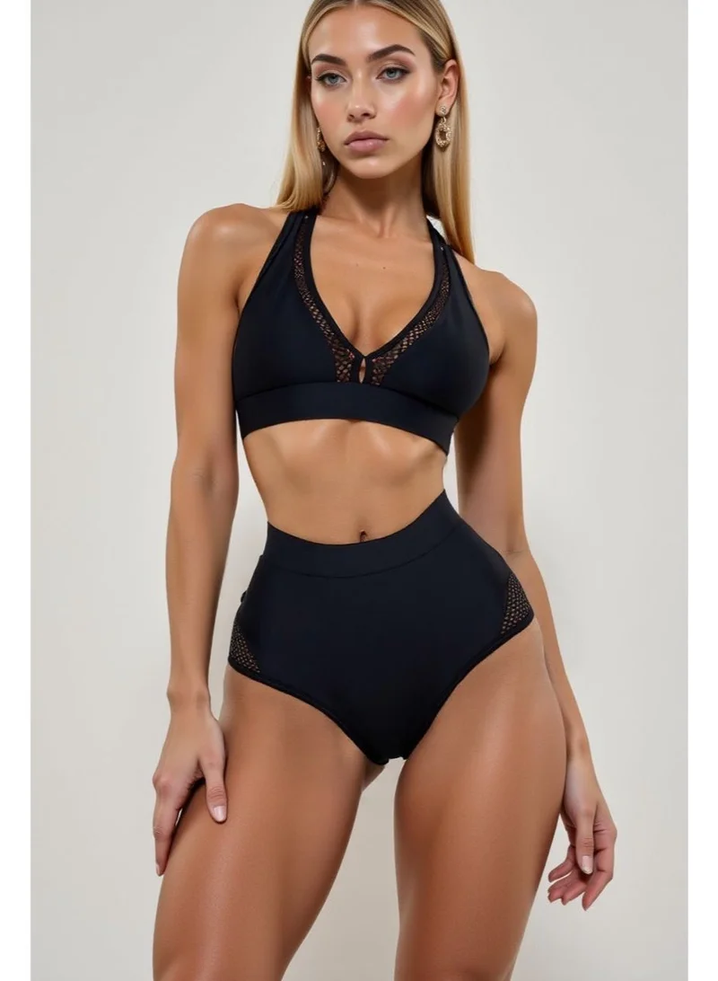 Bona Fide Women's Halter Triangle Two-Piece Bikini Black