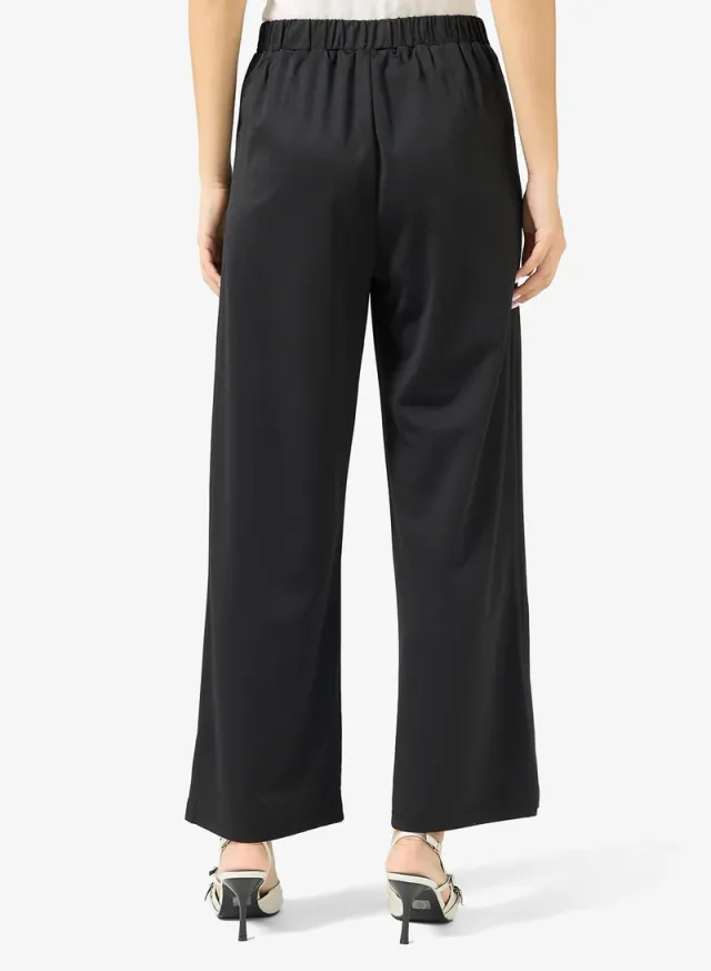 Black High-Rise Solid Trousers with Button Detail for Women – image 3