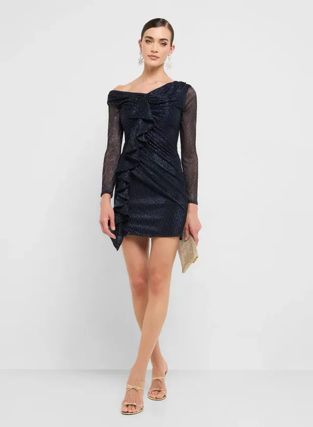 Asymmetric Ruffle Detail Mini Dress - Midnight Blue – image 4