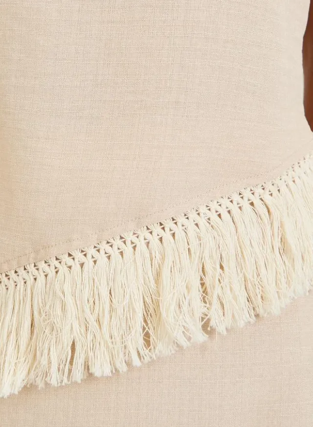 Beige Fitted Sleeveless Top with Asymmetric Fringe Detail – image 3