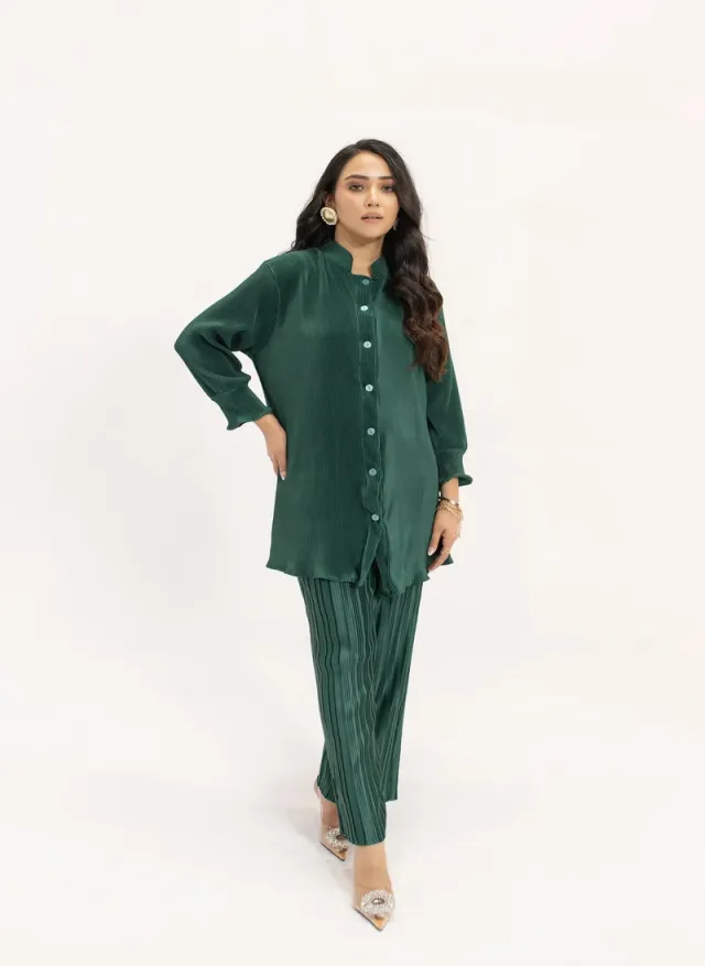 Contrast Pleated Suit Dark Green – image 5