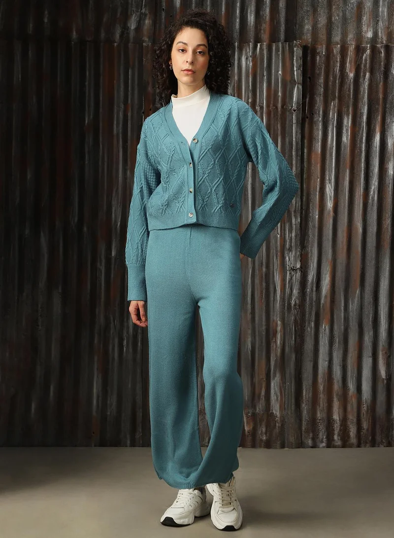 Women's Solid Button Down Co-ord Set Blue