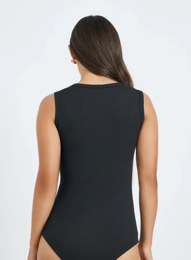 Women's Square Neck Sleeveless Fitted Bodysuit - Black – image 5